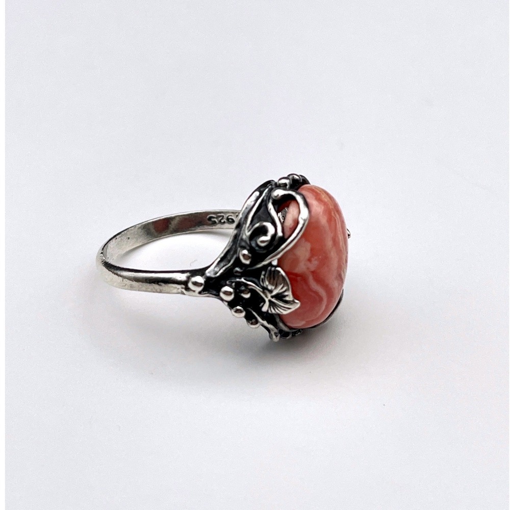 Vintage Pink Rhodochrosite Floral Ring Dainty Feminine Jewelry - Picture 6 of 11